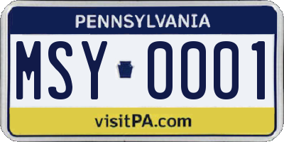 PA license plate MSY0001