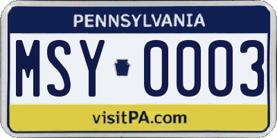 PA license plate MSY0003