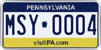 PA license plate MSY0004