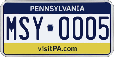 PA license plate MSY0005