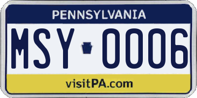 PA license plate MSY0006