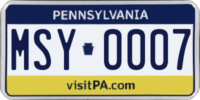 PA license plate MSY0007