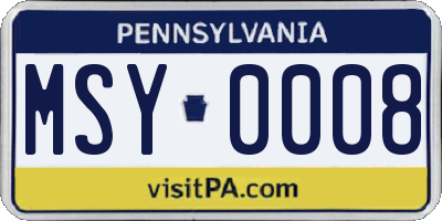 PA license plate MSY0008