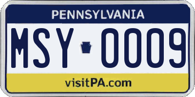 PA license plate MSY0009
