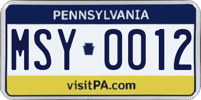 PA license plate MSY0012
