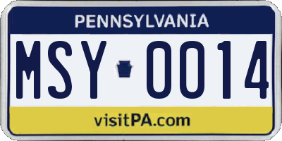 PA license plate MSY0014