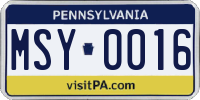 PA license plate MSY0016