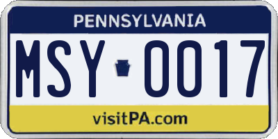PA license plate MSY0017