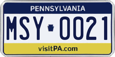 PA license plate MSY0021