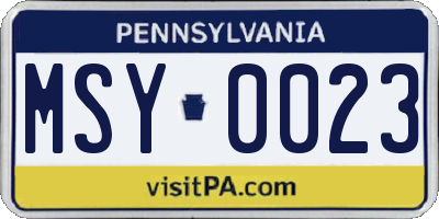 PA license plate MSY0023