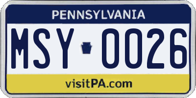 PA license plate MSY0026