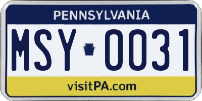 PA license plate MSY0031