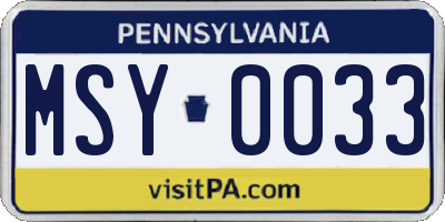 PA license plate MSY0033