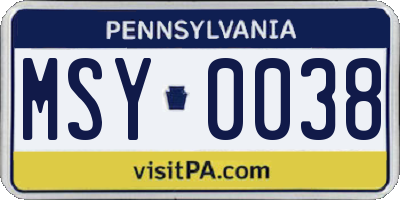 PA license plate MSY0038