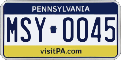 PA license plate MSY0045