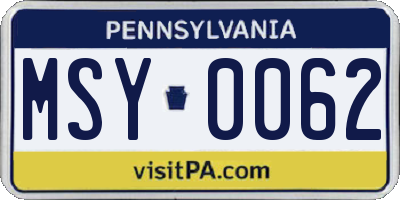 PA license plate MSY0062