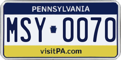 PA license plate MSY0070
