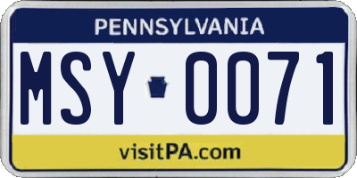 PA license plate MSY0071