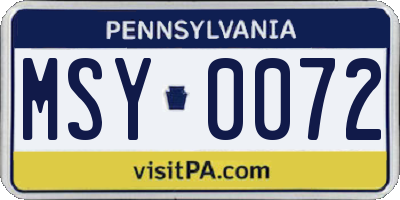 PA license plate MSY0072