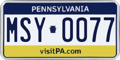 PA license plate MSY0077