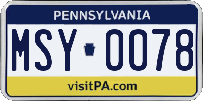 PA license plate MSY0078