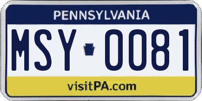 PA license plate MSY0081