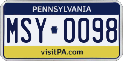 PA license plate MSY0098