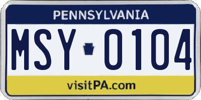 PA license plate MSY0104