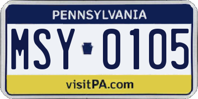PA license plate MSY0105