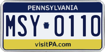 PA license plate MSY0110