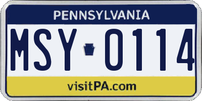 PA license plate MSY0114