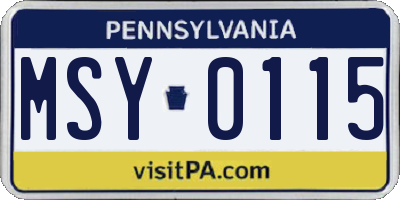 PA license plate MSY0115