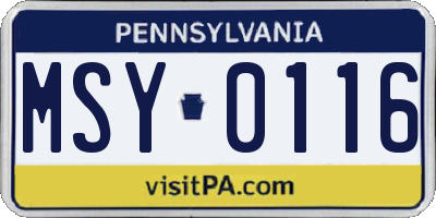 PA license plate MSY0116