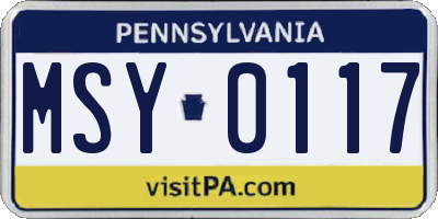 PA license plate MSY0117