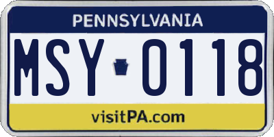 PA license plate MSY0118