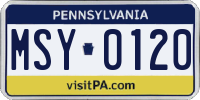 PA license plate MSY0120
