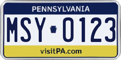 PA license plate MSY0123
