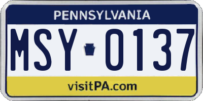 PA license plate MSY0137