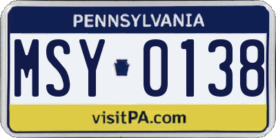 PA license plate MSY0138