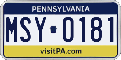 PA license plate MSY0181
