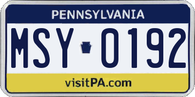 PA license plate MSY0192