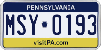 PA license plate MSY0193