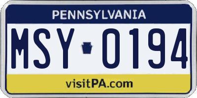 PA license plate MSY0194