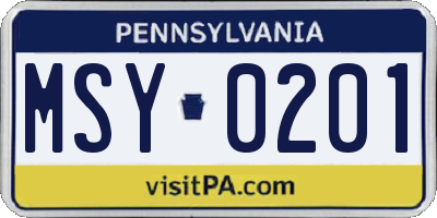 PA license plate MSY0201