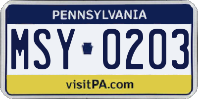 PA license plate MSY0203