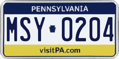 PA license plate MSY0204