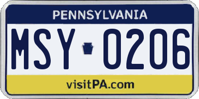 PA license plate MSY0206