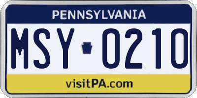 PA license plate MSY0210