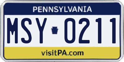 PA license plate MSY0211