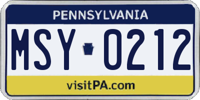 PA license plate MSY0212